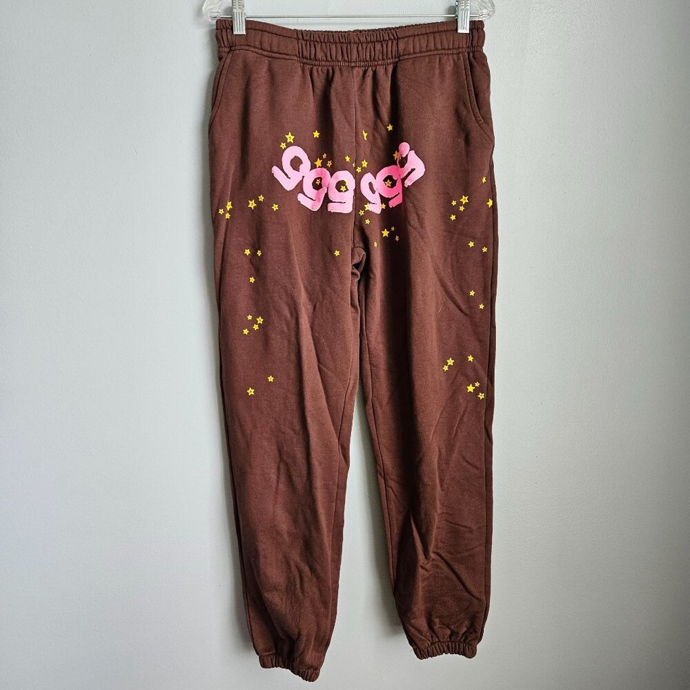 Brand New Spider Web Pattern Brown Sp5der 555 Track Pants Medium